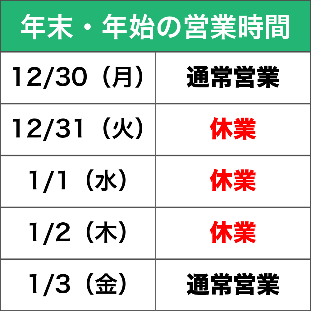 年末・年始の営業時間